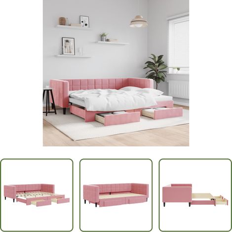 Schlafsofa - Tagesbett Ausziehbar mit Schubladen Rosa 90x200 cm Samt (1/5)