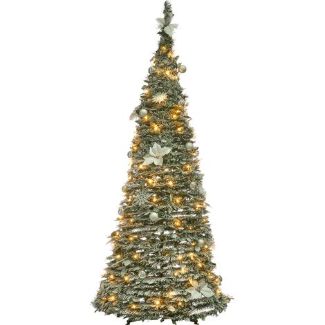 Artificial Christmas Tree White Synthetic 185 cm Snow Frosted Folding LED Fairy Lights Holiday FIRVANA (1/5)