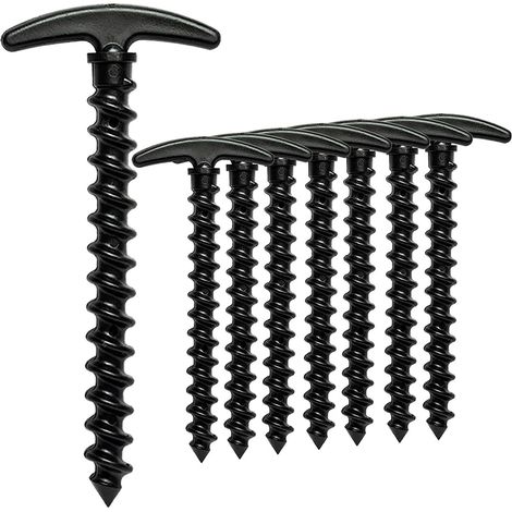 Lot de 10 piquets de sol vissables avec poignée en T – Adhérence supplémentaire dans le sol meuble et le sable de plage, pour tente, parasol et décoration de jardin, plastique durable, 143 x 66 mm (1/5)