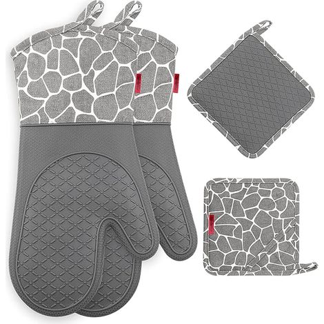 Silicone Cooking Gloves, Heat Resistant Barbecue Gloves, Oven Gloves, Grill, BBQ, Kitchen, Oven (Gray) (1/5)