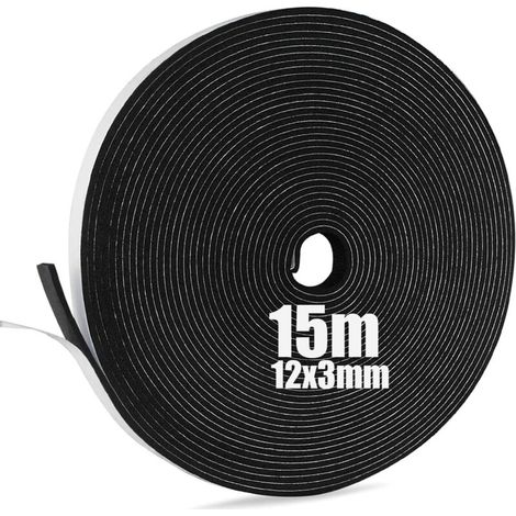 Joint Mousse Adhésif - 1 Rouleau - Caoutchouc CR - Étanchéité Air Et Bruit - Porte Fenêtre Meuble - Noir 1,2cm X 0,3cm X 15m