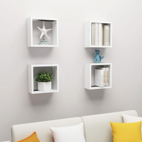 Lot de 4 Étagères cube murales Étagère de Rangement - Meuble de rangement Blanc 30x15x30 cm BV371981 - BonneVie (1/5)