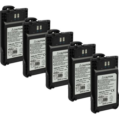 vhbw 5x Akku Ersatz für Kenwood KNB-63L, KNB-65L für Funkgerät, Walkie Talkie (1000 mAh, 7,4 V, Li-Ion) + Gürtelclip