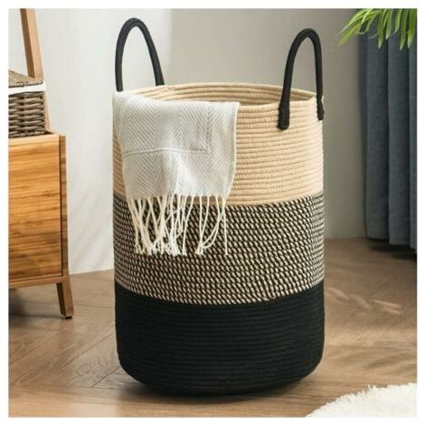Noir Panier à Linge Coton Pliable Sac Linge Sale Grande Capacité avec Poignée Corbeille a Linge (1/5)