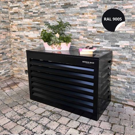 Cache climatisation en aluminium noir RAL9005 – Dimensions L 110 x H 80 x P 55 cm – Design vénitien pour circulation d'air optimale