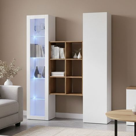 Aparador Gastone, 8 Estantes, Hecho en Italia, 30x40x180h cm Blanco Arce (1/5)