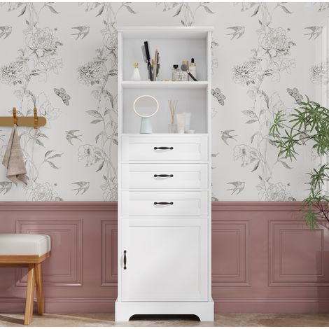 Mueble de baño 56 x 25,6 x 167 cm, MDF lacado, 3 cajones, blanco, REDOM (1/5)