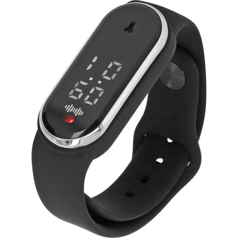 Bracelet Anti-Moustiques Rechargeable USB - Podomètre, Thermomètre, Ultrasons - Noir (1/5)