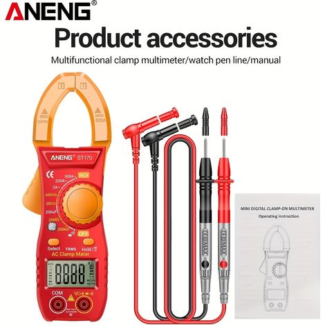 ANENG ST170 Professional Digital Multimeter - AC Current Measurement 500A RMS, 2000 Counts with Data Hold Function - AC/DC Voltage, Capacitance, NCV, Ohm, Diode, Buzzer - Without Battery