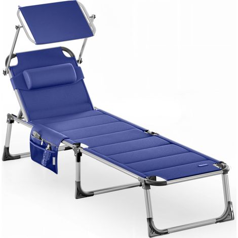 CASARIA® Bari Foldable Garden Sun Lounger with Pillow & Adjustable Shade Canopy  Folding Aluminium Frame Luxury Padded Sunbed  210x60x81cm  UV-Resistant Deckchair  blau meliert (de)