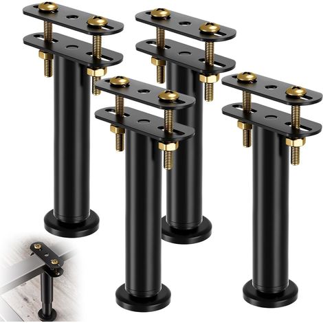 4 x Pieds réglables en hauteur 18 cm Pieds de soutien centraux renforcés en métal pour sommier à lattes, Jeu de renforcement pour lits (1/5)
