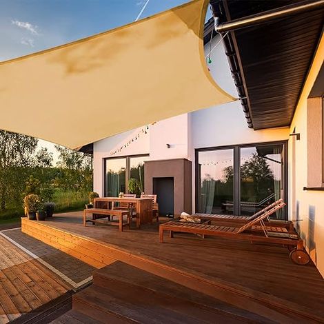 Voile d'ombrage triangulaire 3x5m, auvent extérieur, protection UV étanche, voile d'ombrage pour jardin, balcon, terrasse, Beige (1/5)