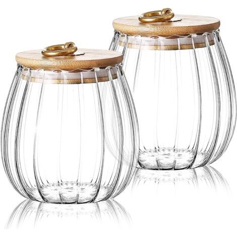 Lot de 2 bocaux de rangement hermétiques en verre pour thé, café, sucre - Boîtes de rangement de cuisine - 750 ml (2 ovales) (1/4)
