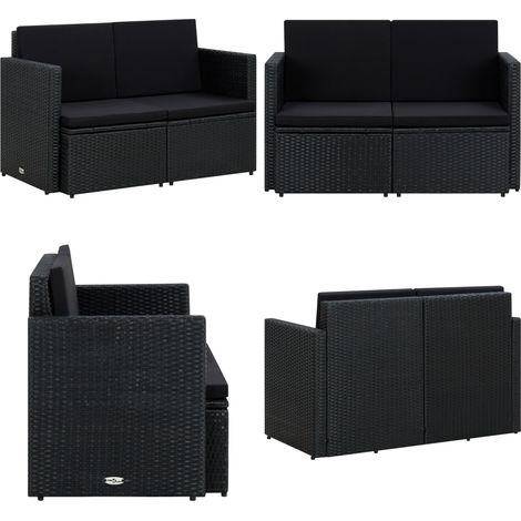 2-Sitzer-Gartensofa mit Auflagen Schwarz Poly Rattan - Gartensofa - Outdoor Möbel - Balkonmöbel - Rattan Sofa - Gartenlounge - Home & Living (1/5)