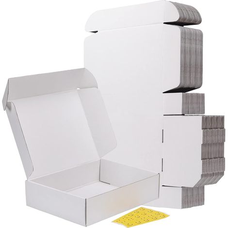 Cardboard Packaging Package 30.5 x 22.5 x 7.5 cm, 20 White Cardboard Shipping Boxes Comes with Smiling Face Stickers (1/5)