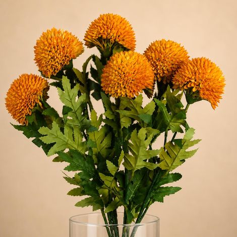 Pack of 6 x 70cm Large Ball Dahlia Artificial Flower Stem Yellow - Premium Quality (1/5)