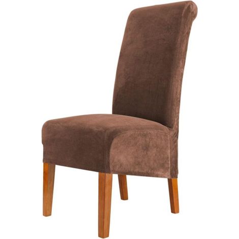 Set of 4 stretch velvet dining chair covers, coffee color, 48 cm (D) x 48 cm (W) x 103 cm (H), polyester, stretchable, washable and removable