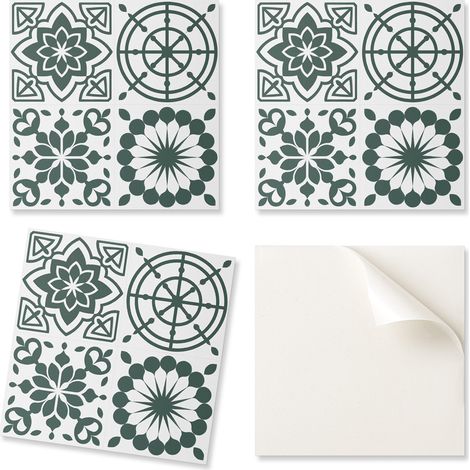 Baldosas de vinilo autoadhesivas - Decoraci贸n estampada con motivos florales y geom茅tricos 20x20x20 cm
