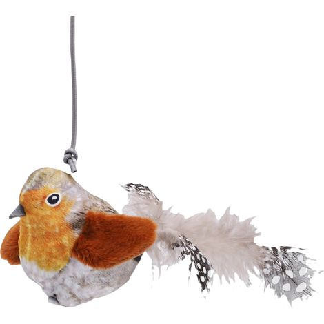 Jouet pour Chat Oiseau Interactive Pluche Son Réaliste Toucher Activé Orange Durable (1/4)