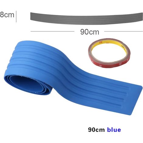(Bleu 90 cm) Bandes de protection universelles en fibre de carbone pour coffre et portières de voiture,protection de seuil de porte,protection de pare-chocs arrière,moulures en caoutchouc,garniture de (1/3)