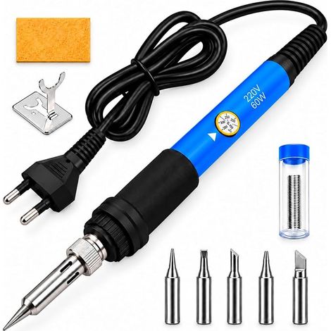 9 Pièces Fer à Souder Étain 60W Kit Température Réglable 6Niveaux 200-450°C (1/5)