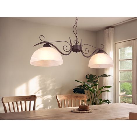 LED Pendelleuchte Landhausstil 2-flammig mit Glasschirmen Weiß, B: 82cm (1/5)