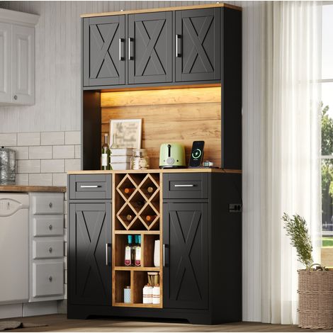 Hochschrank 105x40x180 cm aus MDF in Natur und Schwarz mit LED, für kleine Räume – MEUBLIV (1/5)