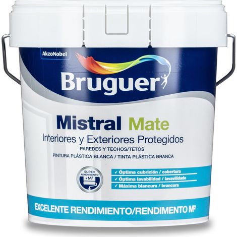 BRUGUER PINTURAS AKZO pintura mistral 4 lt. blanco bruguer , Pintura plastica blanca mate mistral 15 litros. bruguer pintura plastica blanca para interior y exterior. protege pared (1/2)