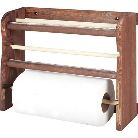 PORTAROTOLO TRIS IN LEGNO SCURO cm. 33x9x29h