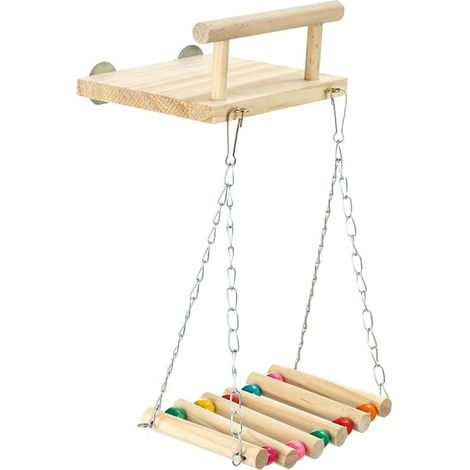 Perchoirs pour oiseaux, jouets pour cage, plateforme en bois pour perroquet, support d'entraînement avec balançoire en bois, roue dentée géante (convient aux perroquets et aux colibris) (1/5)