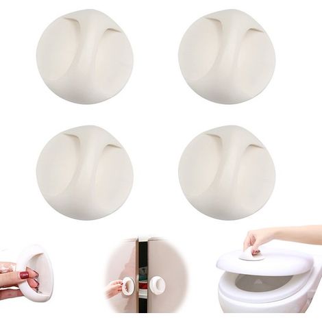 4 poignées autocollantes - Poignée autocollante blanche - Poignée auxiliaire - Installation sans perçage - Adhésif mousse - 6,5 × 6,5 × 3,5 cm - Blanc - Pour tiroirs et placards - Pour abattant de WC (1/5)