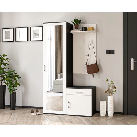 AX LIVING Garderobe mit Spiegel Magnola – 100cm Breit, Schwarz & Weiß