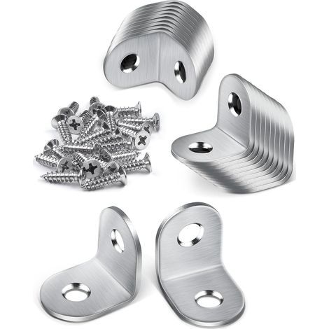 Lot de 20 Équerre Métal, 20 × 20 mm Équerre de Fixation, Equerre de Fixation 90 degrés, equerre Inox avec 40 vis, Petite Equerre Metal pour Fixation de Meubles en bois (1/5)
