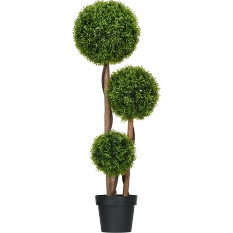 Planta artificial de boj de 3 bolas de 110 cm en PE resistente a los rayos UV con maceta negra (1/5)