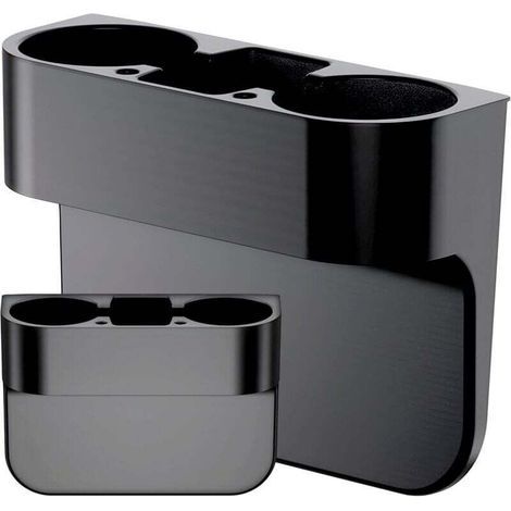 Universal cup holder, 27.7 x 20.7 x 10 cm, blue car cup holder, 3 compartments and 2 pen loops, multifunctional car cup holder, black (1/4)