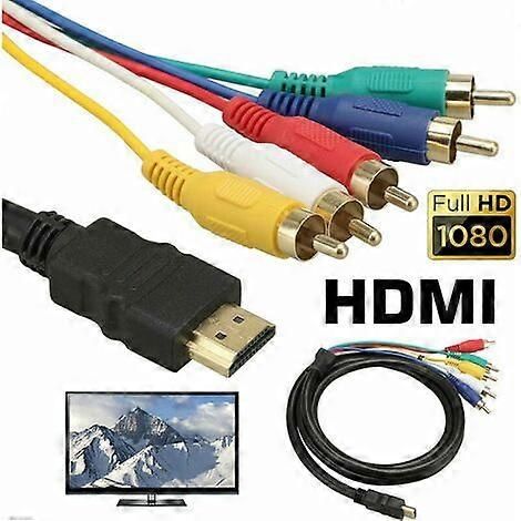 Câble HDMI vers RCA, câble adaptateur convertisseur HDMI vers RCA 5 canaux, adaptateur convertisseur vidéo et audio composite HDMI 1080p vers AV HDTV RCA, compatible avec les téléviseurs HD. (1/3)