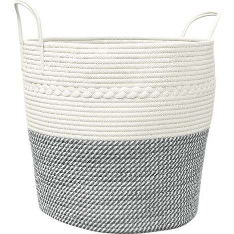 Panier de rangement gris et blanc Ø43x38 cm coton