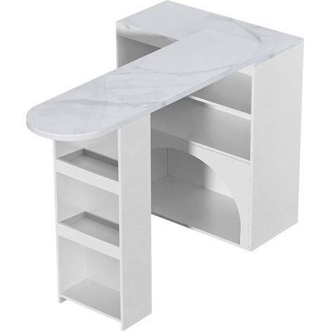 Table de bar moderne extensible et table à manger, petit comptoir haut rotatif – avec espace pour animaux, sans gamelle ni coussin pour animaux, blanc, plateau aspect marbre, 120(+80)×40×100 cm (1/5)