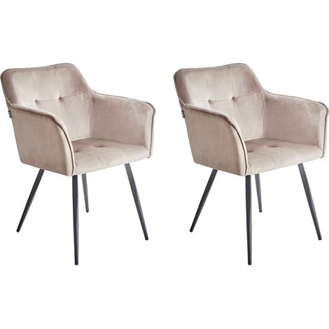 Set of 2 Dining Chairs JASMIN Velvet Taupe (1/5)