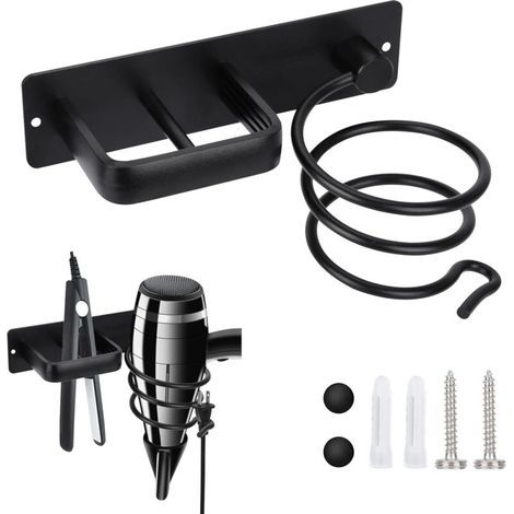 Hair Dryer Holder and Straightener Stand, Hair Dryer Holder with Cable Management, Wall Mount Hair Dryer Organizer for Bathroom, Bedroom, Hotel (1/5)