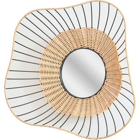 Miroir mural rond en rotin et métal 55cm (1/3)