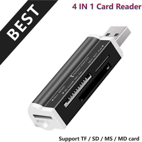 Lecteur De Carte Mémoire - USB 2.0 - Compatible Micro SD TF Memory Stick - Noir - 50x18x11 mm - 1 Pièce