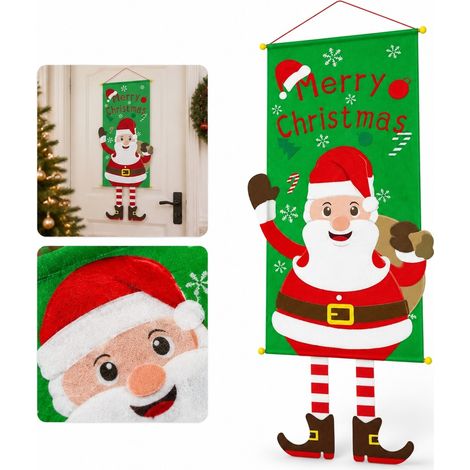 2 Pièces Bannière Suspendue Noël Père Noël en Tissu, 40×110 cm, Décoration Murale Fête (1/5)