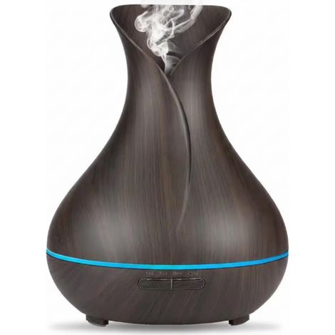 Diffuseur d'arômes avec télécommande (noir), 400 ml, design effet bois, convient à une utilisation à la maison et en voiture.