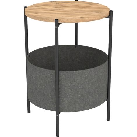 Table d'appoint en bois et métal ronde coloris chêne cambrian, noir - diamètre 43 x hauteur 60 cm (1/3)