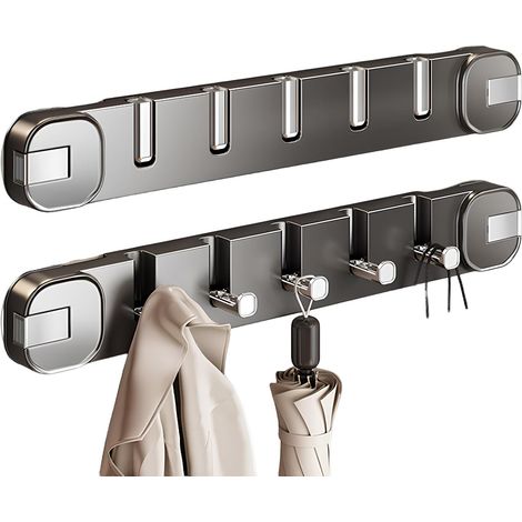 Quadratische Garderobe mit Saugnapf, Wandhaken ohne Bohren, flexibel und faltbar, mit 5 Haken, geeignet für Eingänge, Badezimmer und hinter Türen (schwarz, 40 cm breit).