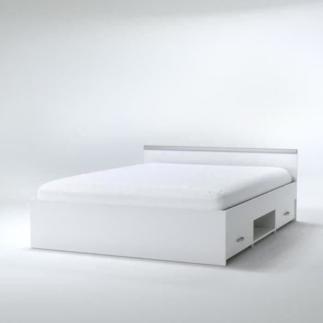 Letto con vani portaoggetti, 2 cassetti e 1 nicchia 140 x 190 cm Bianco - PABLO (1/5)