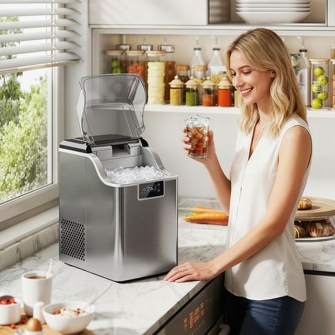 Machine à glaçons, distributeur de glaçons, machine à glaçons 20 kg/24 h avec réservoir d'eau de 2,1 L, argent