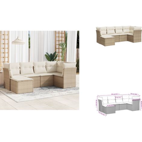 6-tlg. Garten-Sofagarnitur mit Kissen Beige Poly Rattan - Gartenmöbel Set - PE-Rattan Möbel - Outdoor Sofa - Lounge Set - Esszimmergarnitur (1/3)
