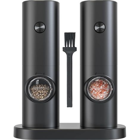Elektrisches Salz- und Pfeffermühlen-Set. Mahlgrad einstellbar. Betrieb mit 4 AAA-Batterien. Transparenter Deckel. 70 ml Fassungsvermögen. (1/5)